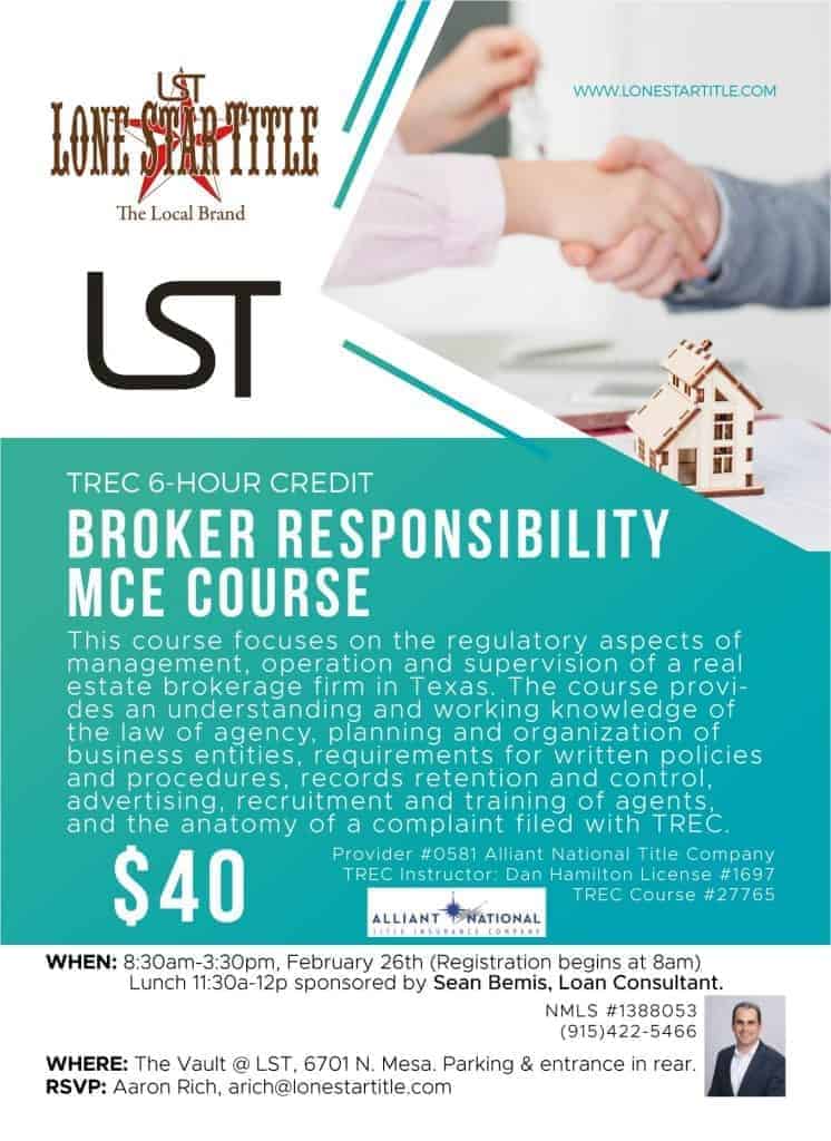 TREC 6 Hour Credit Broker Responsibility MCE Course